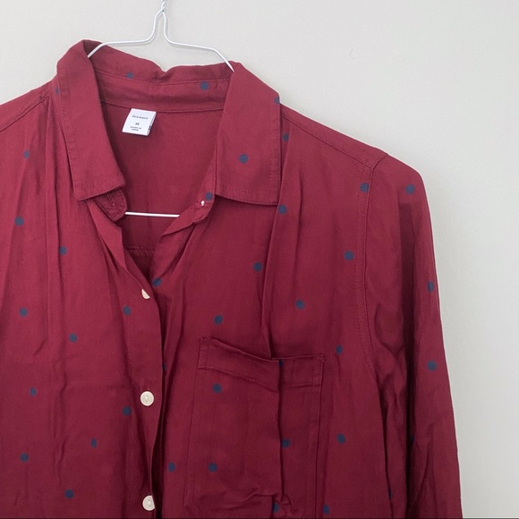 Old Navy burgundy polka dot tunic buttondown shirt - Picture 3 of 5